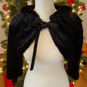 Girls size 10 Elegant Black Velvet Shrug with Bow
